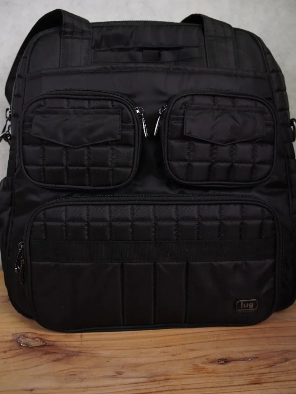 Lug Puddle Jumper Quilted Tote Bag Black Overnight Travel Gym Bag Multi Pockets